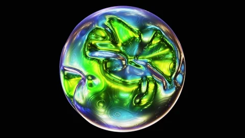 Morphing green iridescent alien alloy sphere looping 3D animation with alpha Video stock 204841470