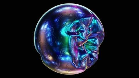 Morphing iridescent alien alloy sphere looping 3D animation with alpha Video stock 203932906