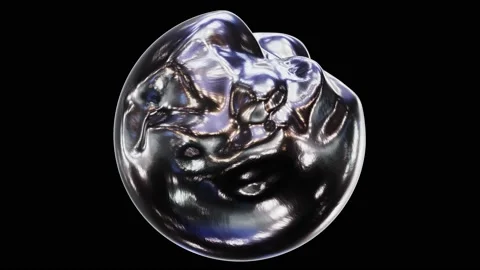 Morphing liquid dark silver metal sphere looping 3D animation with alpha 스톡 동영상 220495173
