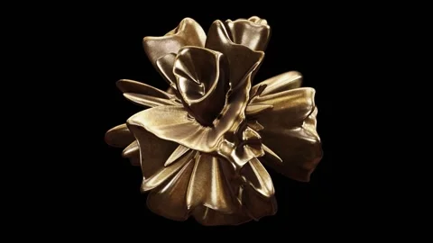 Morphing liquid textured aged brass flower-like form rendered in UHD Stock Footage 272142482