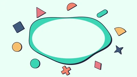 Morphing organic blob frame with orbiting geometric shapes and empty center Stock Footage 348296049