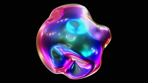 Morphing pearly black liquid iridescent form looping 3D animation with alpha Видео 187005371