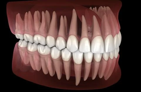 Morphology of mandibular and maxillary human gum and teeth. Medically accurat Stock Illustration