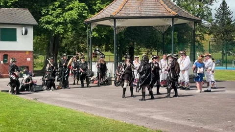 Morris Dancers dancing in Warminster Park, Wiltshire, UK on 4 July 2026 Stock Footage 338243621