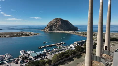 Morro Bay, California, USA  Elevated Aerial Shot of Harborfront Downtown, M.. Stock Footage 329322459