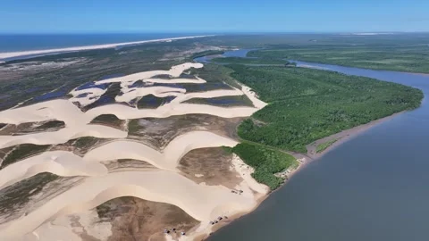 Morro Do Meio Beach. Freshwater Lakes Landscape. Sand Dunes Mountains. Tourism 스톡 동영상 331176873