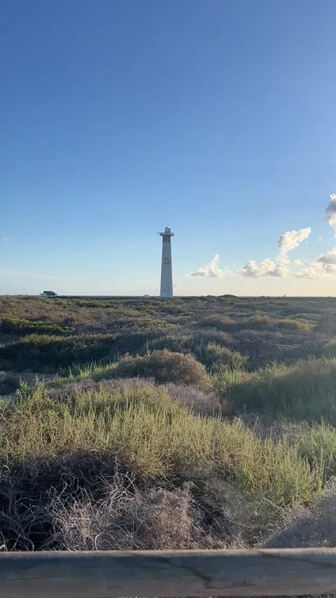 Morro Jable lighthouse coastal dunes nature reserve Fuerteventura HD vertical Vídeo Stock 342027781