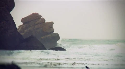 Morro Rock Storm waves-1 Stock Footage 1050664
