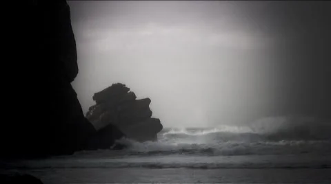 Morro Rock Storm waves-3 Stock Footage 1050676