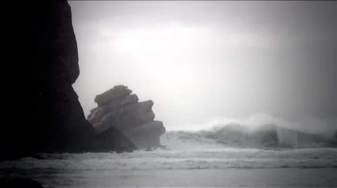 Morro Rock Storm waves-3a Stock Footage 1050679