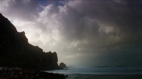 Morro Rock Storm waves-3b Stock Footage 1050682