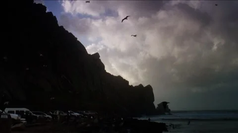 Morro Rock Storm waves-birds-3d Stock Footage 1050702