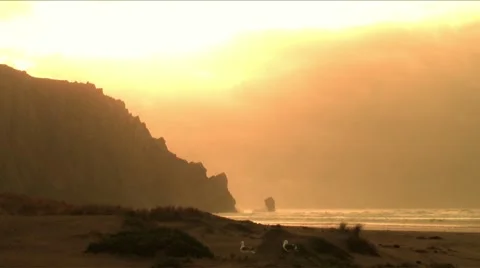 Morro Rock-sunset 4  Stock Footage 1050723