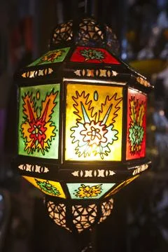 Morrocan lighting on a stand at a souk in Marrakech, Morocco, North Africa. Stock Photos