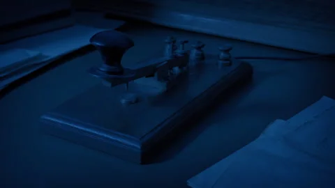 Morse Code Tapper In Dark Office Stock Footage 296506197