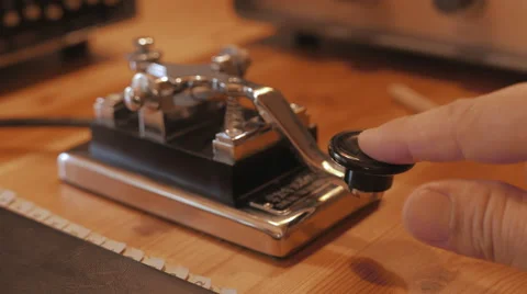 Morse Code Transmitter, sending message. Three quarter front angle. Stock-Footage 53356630