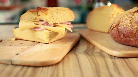 Mortadella Sandwich With Corn Bread Video stock 10749376