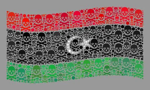 Mortal Libya Flag - Collage of Skull Elements Stock Illustration