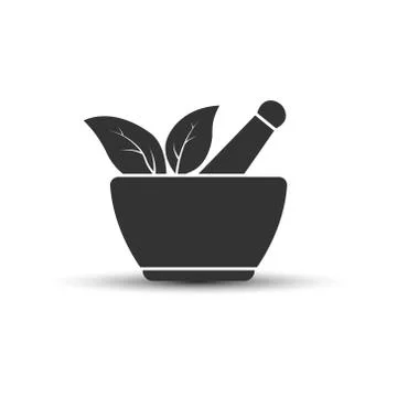 Mortar and leaf. A simple vector icon for illustrating a pharmacy or cooking Stock Illustration