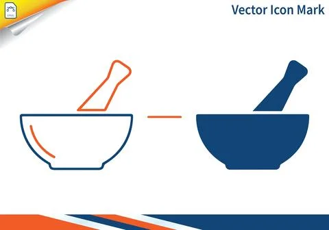 Mortar and pestle icon vector mark, outline and filled. Illustrazione stock