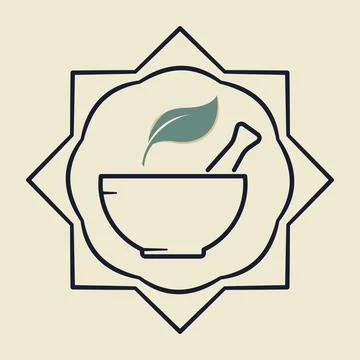 Mortar and pestle with leaf. Stock Illustration