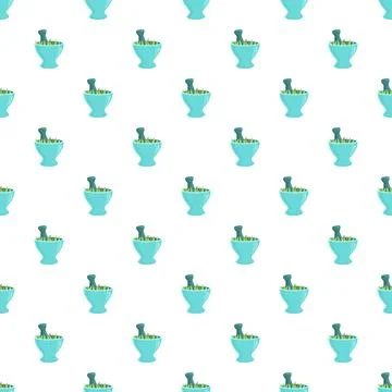Mortar and pestle pattern with green herbs Stock Illustration