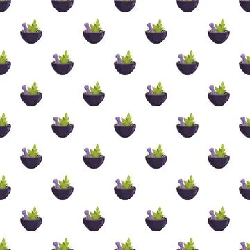 Mortar and pestle seamless pattern with herbs 库存插图