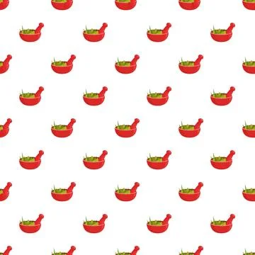 Mortar and pestle seamless pattern with herbs Stock Illustration