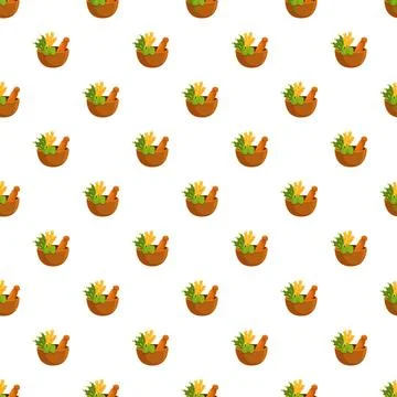 Mortar and pestle seamless pattern for natural medicine Stock Illustration