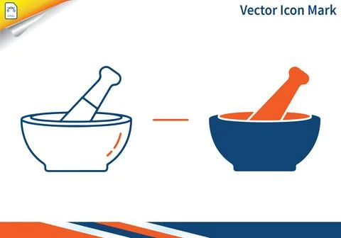 Mortar and pestle vector icon in line and filled style design. 스톡 일러스트