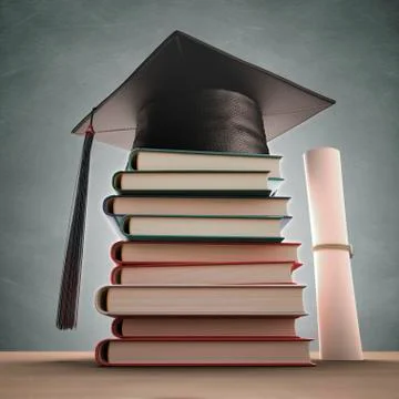 Mortar board on a stack of books, artwork 스톡 일러스트