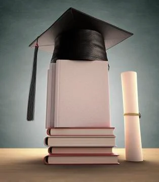 Mortar board on a stack of books, artwork Stockillustratie