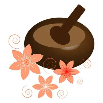 Mortar with flower isolated on white background Stock Illustration