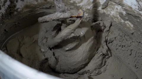 Mortar mixing for the construction, slow-motion Video stock 130581454