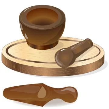 Mortar &amp; Pestle isolated on white background vector illustration. Mortar is a Stock Illustration