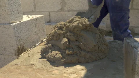 Mortar Placed On Board Ready For Bricklaying Stock Footage 239685341