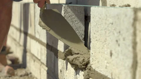 Mortar Put On Wall For Last Concrete Block 스톡 동영상 239688375