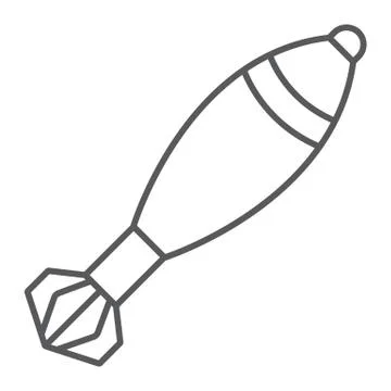 Mortar shell thin line icon, army and weapon, military bomb sign, vector Illustrazione stock