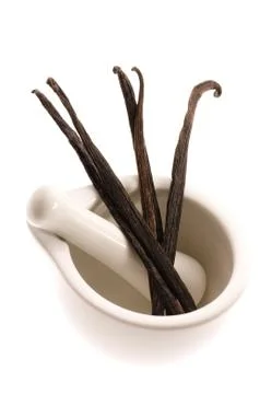 Mortar with vanilla pods Stock Photos
