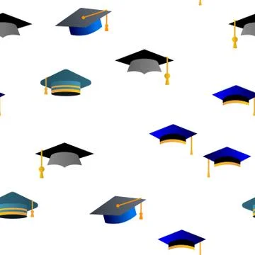 Mortarboard, Academic Cap Vector Seamless Pattern Stock Illustration