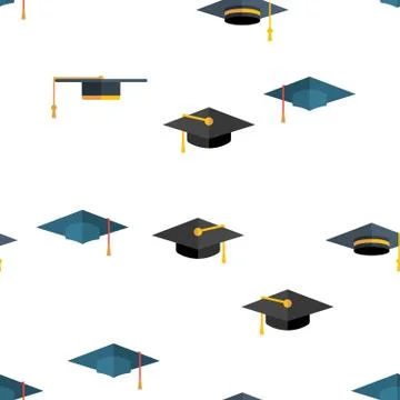 Mortarboard, Academic Cap Vector Seamless Pattern Stock Illustration