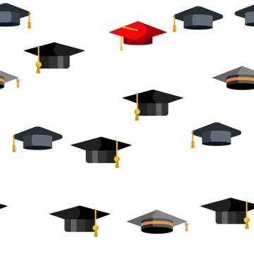 Mortarboard, Academic Cap Vector Seamless Pattern Stock Illustration
