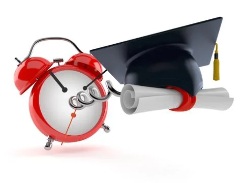 Mortarboard with alarm clock Stock Illustration