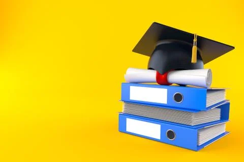 Mortarboard with certificate on stack of ring binders Stock Illustration