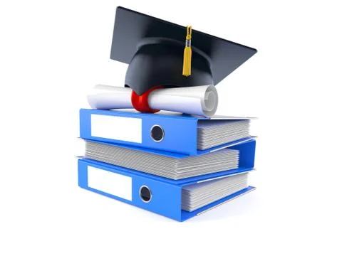 Mortarboard with certificate on stack of ring binders Stockillustratie