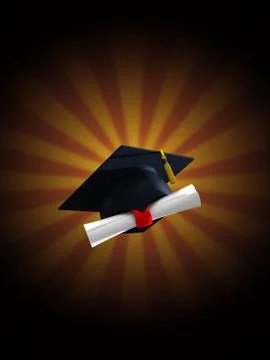 Mortarboard on rays background Stock Illustration
