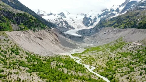 The Morteratsch Glacier in Switzerland (aerial/drone) Stock Footage