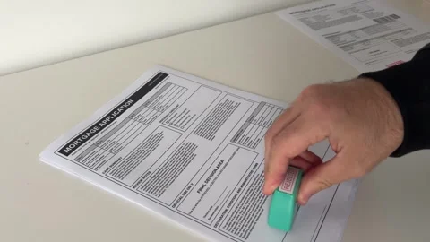 Mortgage Application Form Rejected With Green Stamp for Home Loan Refusal Stock Footage 340395486