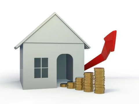 Mortgage concept. Toy model of small house. 3D Illustrazione stock
