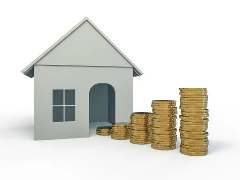 Mortgage concept. Toy model of small house. 3D Stock Illustration